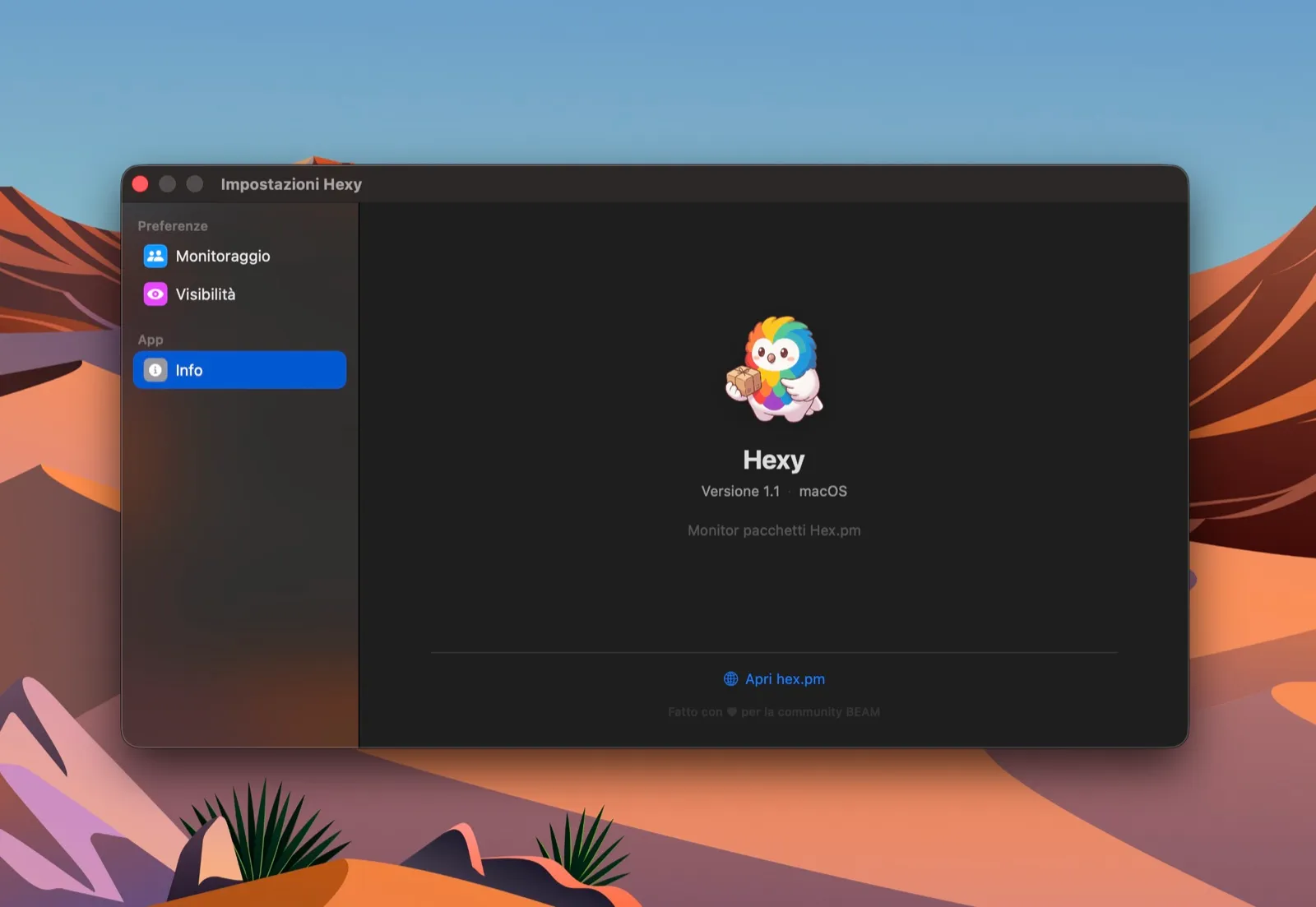 Hexy on macOS — menu bar view